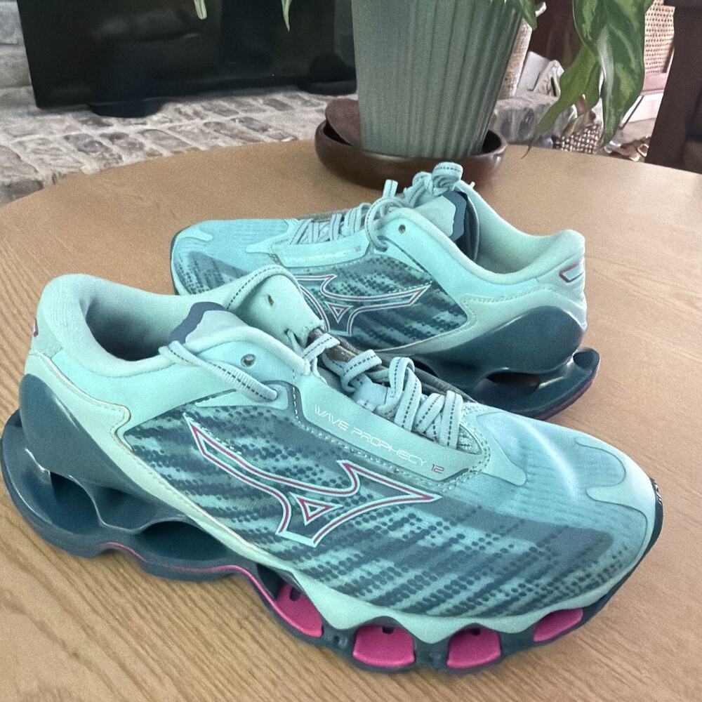 Mizuno Wave Prophecy 12 Womens 7.0 Blue Atoll Pink Running Shoe J1GD230022
